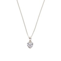 Silver White Cubic Zirconia Heart Pendant And 16'' Curb Chain 2.68gms