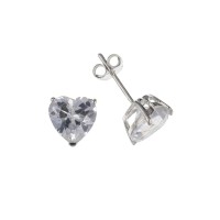Silver White Cubic Zirconia Heart Stud Earrings 1.22gms