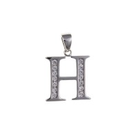Silver White Cubic Zirconia Initial H Charm Pendant