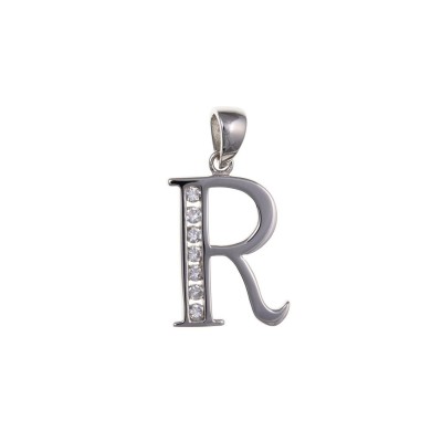 Silver White Cubic Zirconia Initial R Charm Pendant