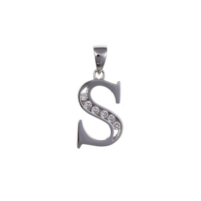 Silver White Cubic Zirconia Initial S Charm Pendant