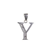 Silver White Cubic Zirconia Initial Y Charm Pendant