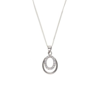 Silver White Cubic Zirconia Pendant And 16'' Curb Chain 3.36gms