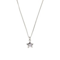 Silver White Cubic Zirconia Star Pendant And 16'' Adjustable Curb Chain