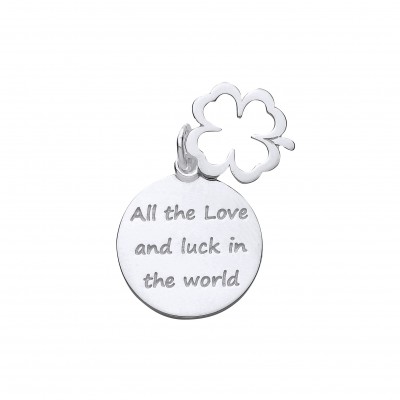 Silver 4 Leaf Clover " Good Luck" Message Pendant 