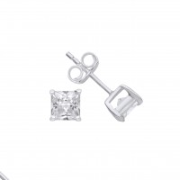 Silver 5mm Square White Cubic Zirconia Stud Earrings