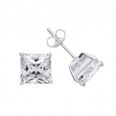 Silver 8mm Square White Cubic Zirconia Stud Earrings