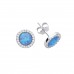 Silver Blue Synthetic Opal and White Cubic Zirconia Stud Earrings