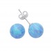 Silver Blue Synthetic Opal Ball Stud Earrings