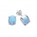 Silver Blue Synthetic Opal Stud Earrings