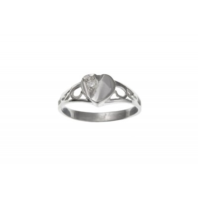 Silver Childs White Cubic Zirconia Heart Signet Ring