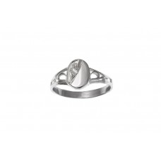 Silver Childs White Cubic Zirconia Oval Signet Ring