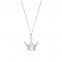 Silver Diamond Set Crown Pendant and 16" Adjustable Curb Chain