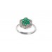 Silver Emerald and Diamond Cluster Ring