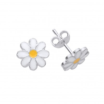 Silver Enamelled Flower Stud Earrings
