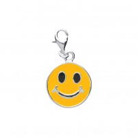 Silver Enamelled Smiley Face Emoji Charm Pendant