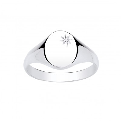 Silver Gents Diamond Set Oval Signet Ring
