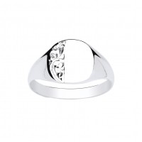 Silver Gents Engraved Cushion Signet Ring