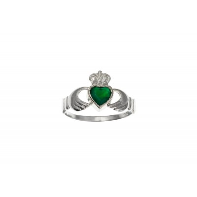 Silver Ladies Green Agate Claddagh Ring