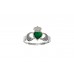 Silver Ladies Green Agate Claddagh Ring
