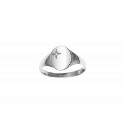 Silver Ladies White Cubic Zirconia Oval Signet Ring