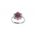 Silver Ruby and Diamond Cluster Ring
