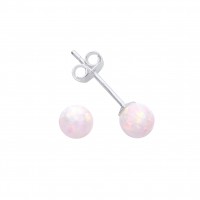 Silver Synthetic Opal Ball Stud Earrings