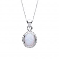 Silver Synthetic Opal Pendant and 16" Adjustable Curb Chain 2.28gms