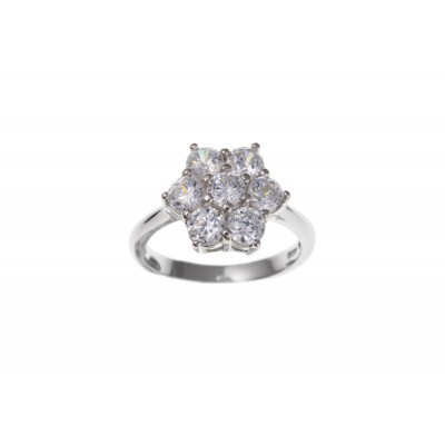 Silver White Cubic Zirconia Cluster Ring