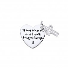 Silver White Cubic Zirconia Cross & Heart Message Pendant