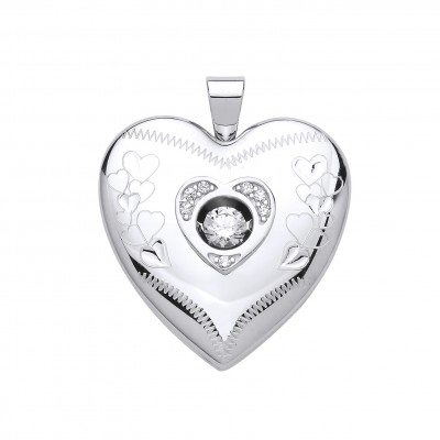 Silver White Cubic Zirconia " Flickering Stone" Heart Locket 