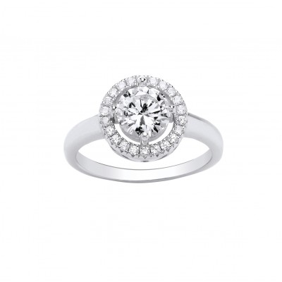 Silver White Cubic Zirconia Halo Ring
