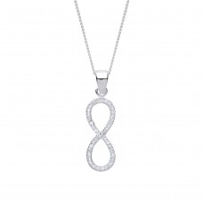 Silver White Cubic Zirconia Infinity Pendant and 16" Adjustable Curb Chain