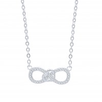 Silver White Cubic Zirconia Infinity Pendant and 18" Adjustable Trace Chain