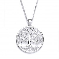 Silver Tree Of Life Pendant And 16" Curb Chain